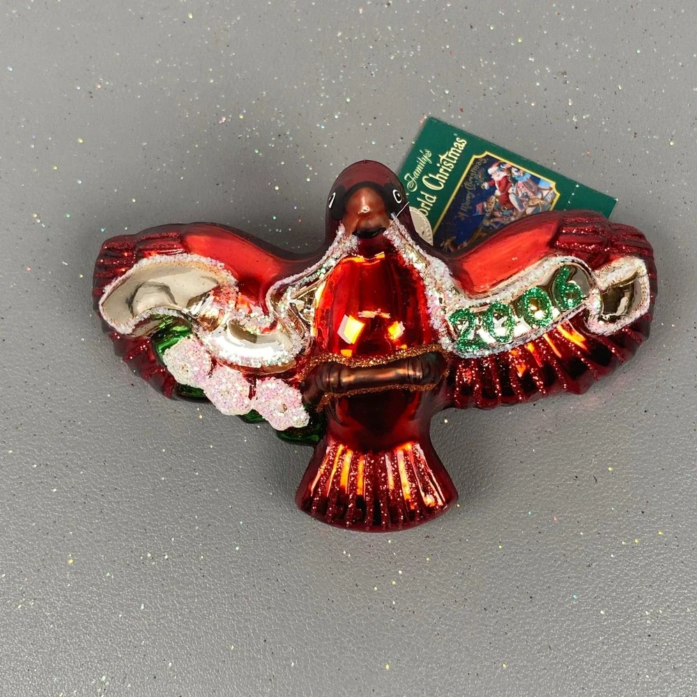 Old World Christmas Glass Holiday Ornaments Jesus Inside Art & Red Cardinal Set